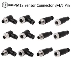 M12 Sensor Connector Waterproof Male&female Plug Screw Threaded Coupling 3/4/5 Pin