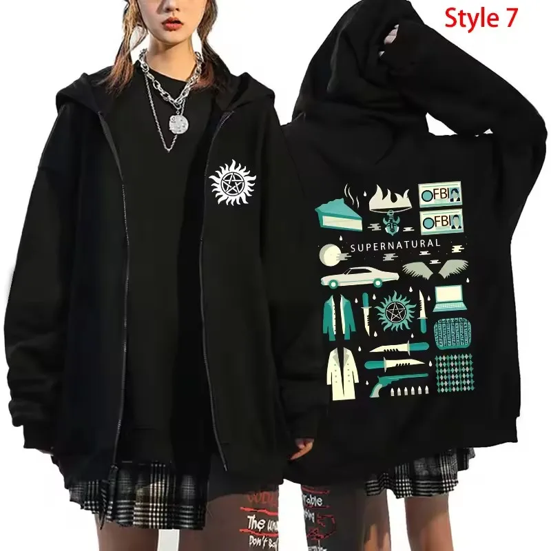 Sweat à capuche unisexe Harajuku avec fermeture éclair, imprimé surnaturel, manches longues, haut décontracté pour femmes et hommes, manteau à la mode automne hiver