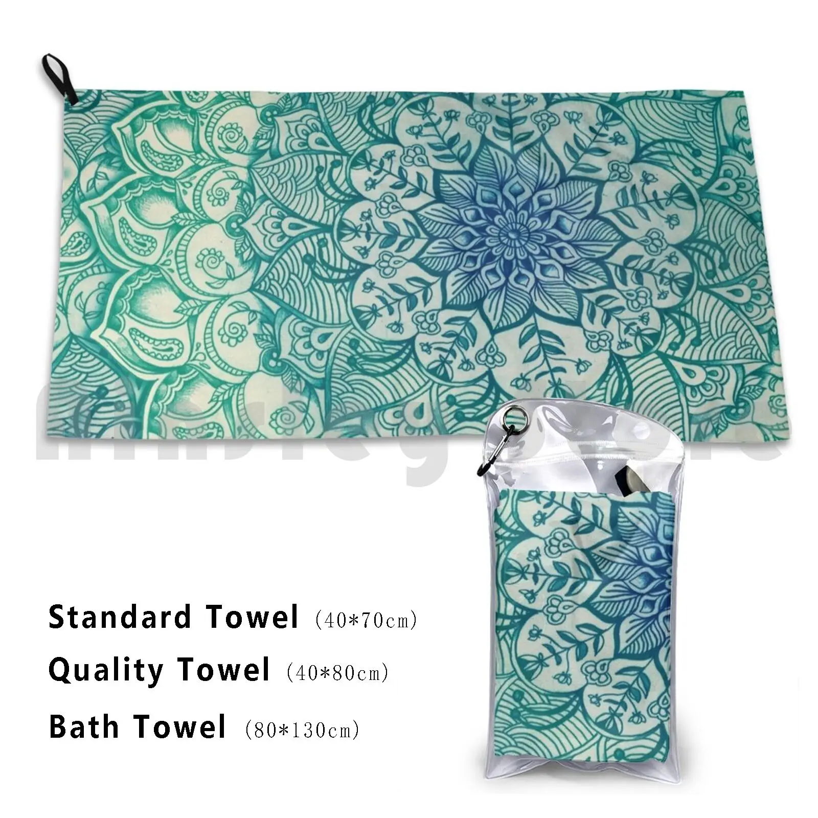 Emerald Doodle Custom Towel Bath Towel Emerald Blue Cobalt Green Detailed Zentangle Doodle Hand Drawn Floral