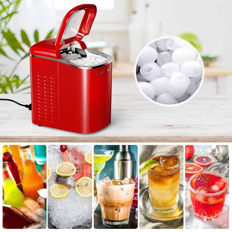 Galanz Portable Countertop Electric Ice Maker Machine, 26 lbs in 24 Hours, 9 Bullet Shaped Cubes Ready in 9 Minutes, 2 Ice Sizes