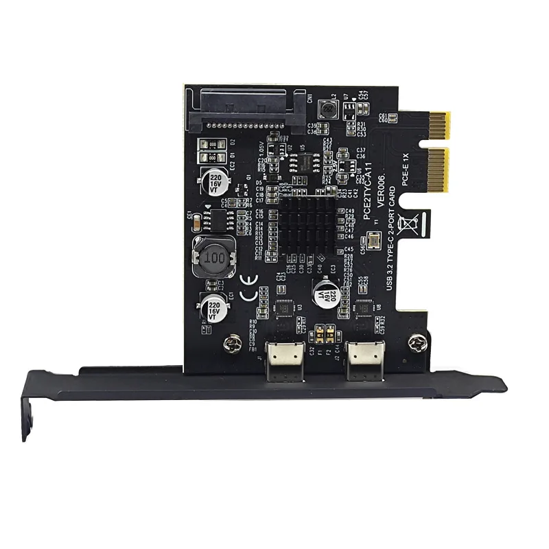 New 2Port TYPE-C PCIE Card PCI Express 3.0 X1 To Dual USB-C Expansion Card SATA Power USB3.2 Gen2 10Gbps ASM3142 Chip