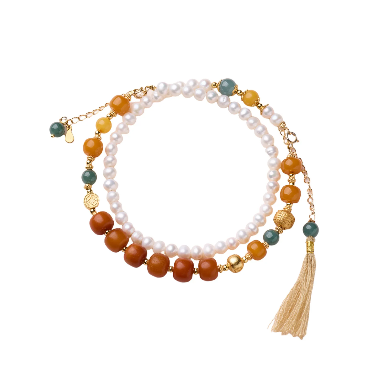 Five Sutras Zhaqi Old Beeswax Freeform Freshwater Pearl Dual Use Bracelet Necklace Lucky Gifts