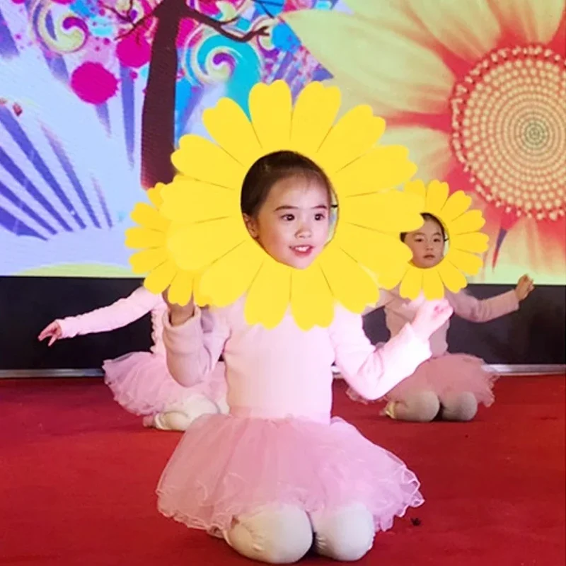 42 cm Zonnebloem Hoofddeksels Grappige Prestaties Rekwisieten Zonnebloem Hoed Kap voor Dance Party Festival Games Kinderkostuum Accessoire