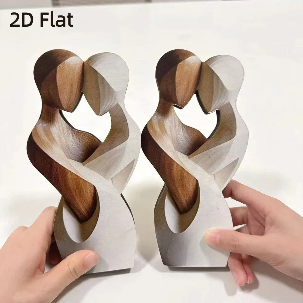 New 2D Flat Statue Embrace Artificial Wood Couple Statue Elegant Modern Decorative Statue Desktop Couple Statue