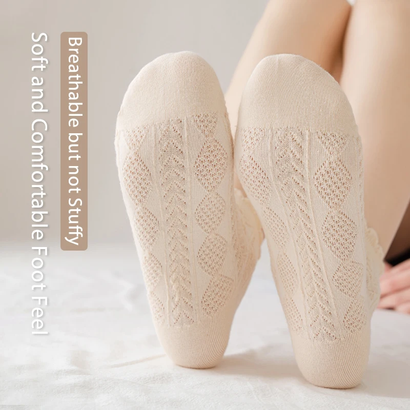 6 pares de calcetines bonitos simples de algodón liso degradado fino de verano para mujer