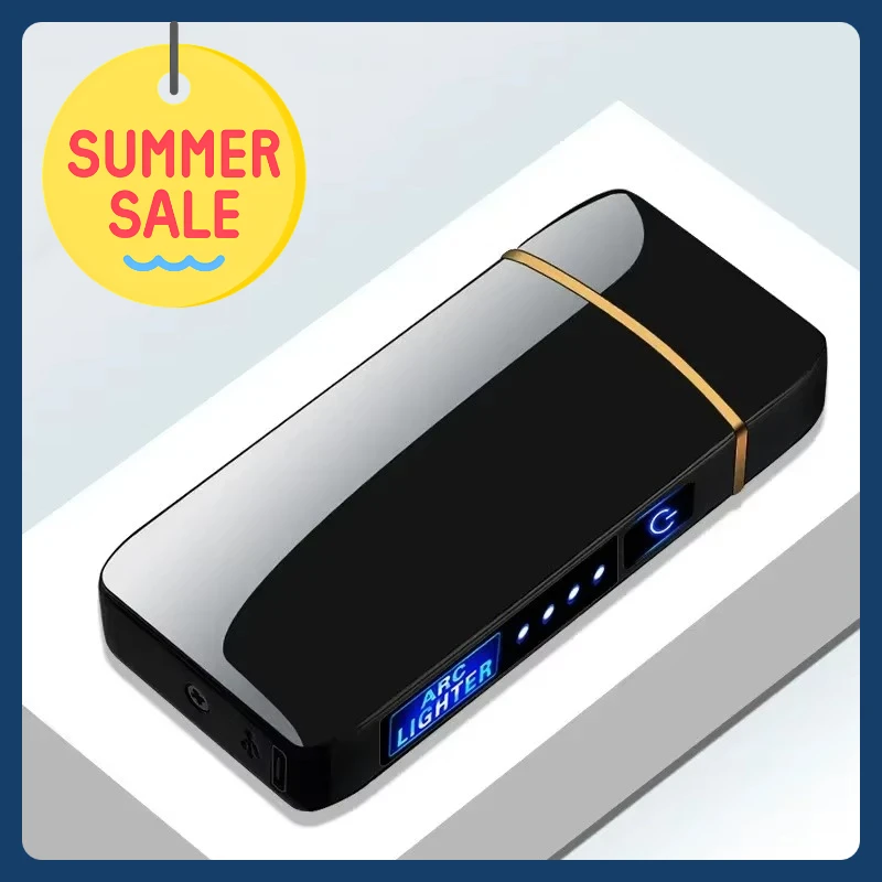 Electric Windproof Metal Lighter Double Arc Flameless Plasma Rechargeable USB Lighter LED Power Display Touch Sensor Lighters