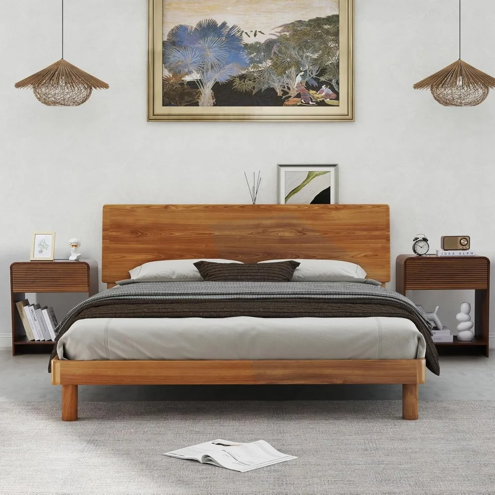 2-piece Flute Bedside Table with Charging Station, Modern Bedside Table with Drawer Storage