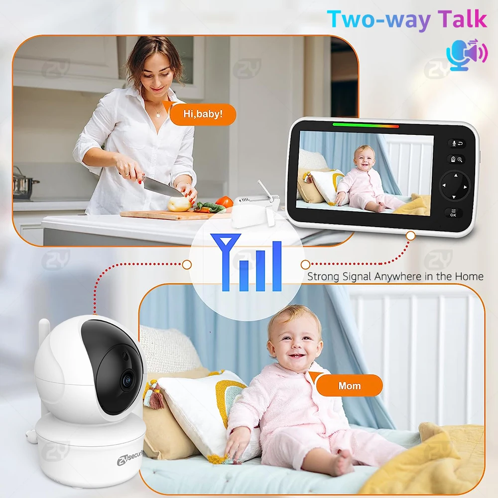 Imagem -06 - Monitor de Bebê com Vídeo de 43 Polegadas com Câmeras Pan Tilt Zoom Bateria de 3000mah Babyphone Vias Talk Night Vision Temperatura Babá