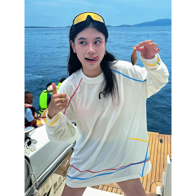 

Y2K Korean Women Pure Cotton Long Sleeve Tshirt High Street Fashion Thin Contrast Color Round Neck Top Autumn New Versatile