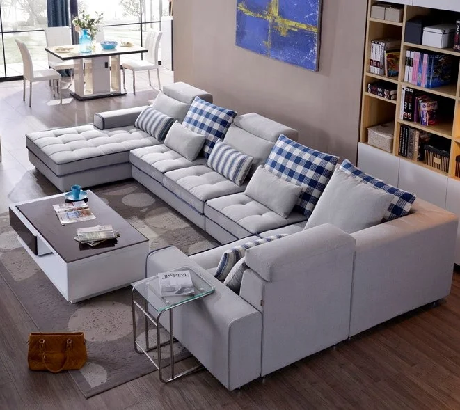 

U-Shaped Large Size Leather Wood Sectional Sofa Bed Removable Cover Reclining Lazy Style Living Room Customizable Sofa