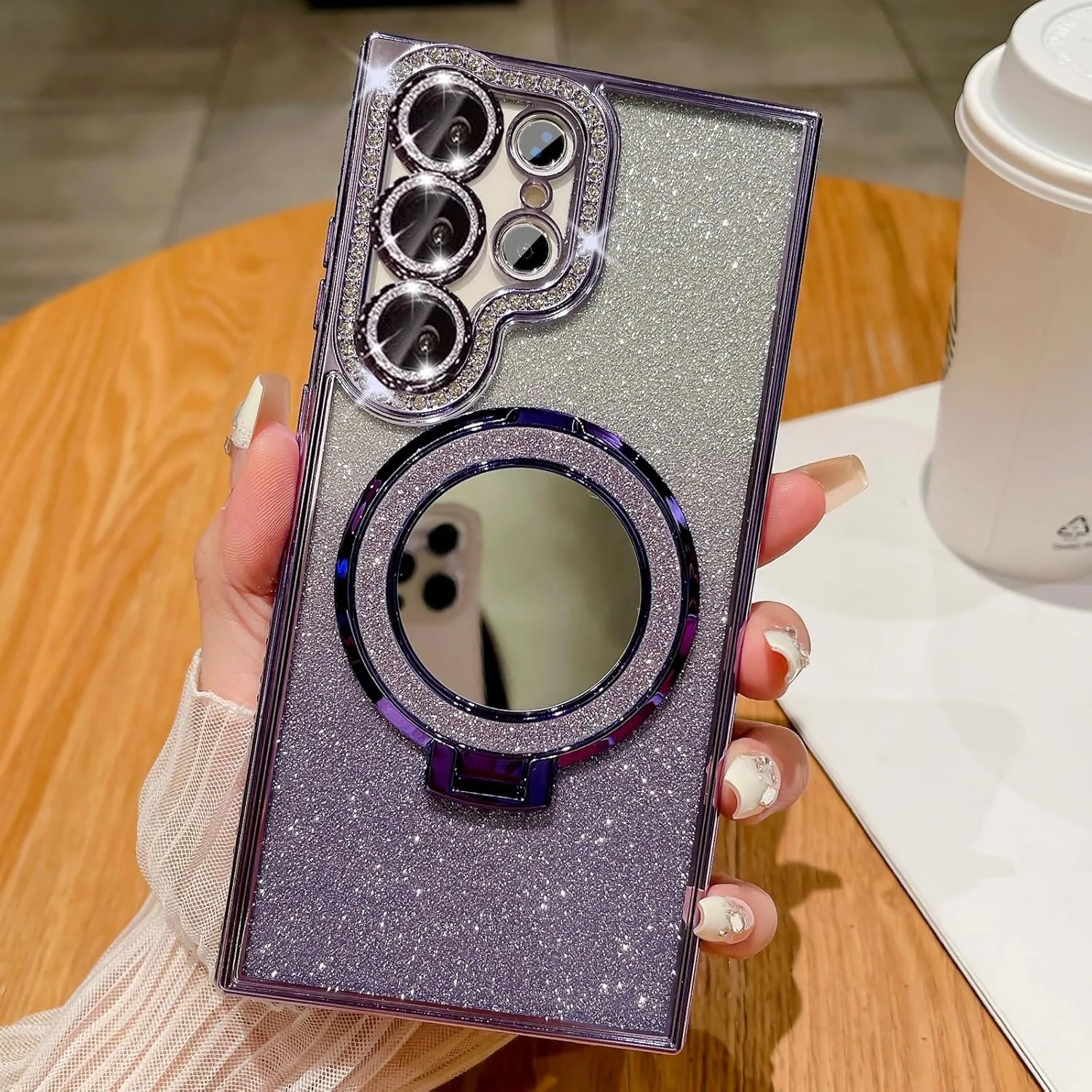 Glitter Mirror Diamond Magnetic Bracket Case For Samsung S26 S25 S24 S22 Ultra Plus S23 FE A55 A36 A35 A36 A16 Soft Cover