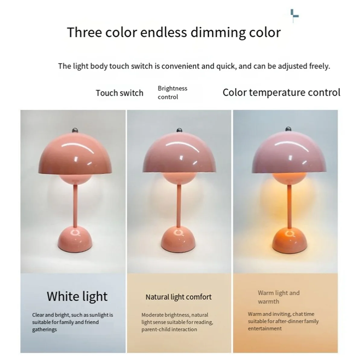 Hot sale Top Touch Switch LED Table Lamp Rechargeable Flower Bud Mushroom Design Living Room Decor Desk Night Stand Lamp,H