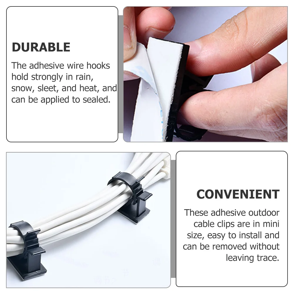 

100Pcs Adhesive Cable Clips Waterproof Wire Holders for Outdoor Indoor Smooth Surfaces Cord Management Clip Home Cable Fixation