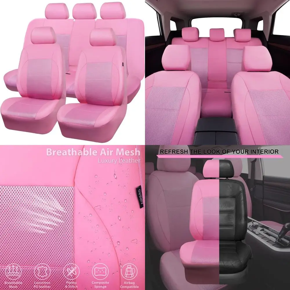 

Pink Leather Seat Cover Automotive Breathable Universal Car Seat Cover Set Package-Super 5mm Sponge Inside,Airbag Compatible, In