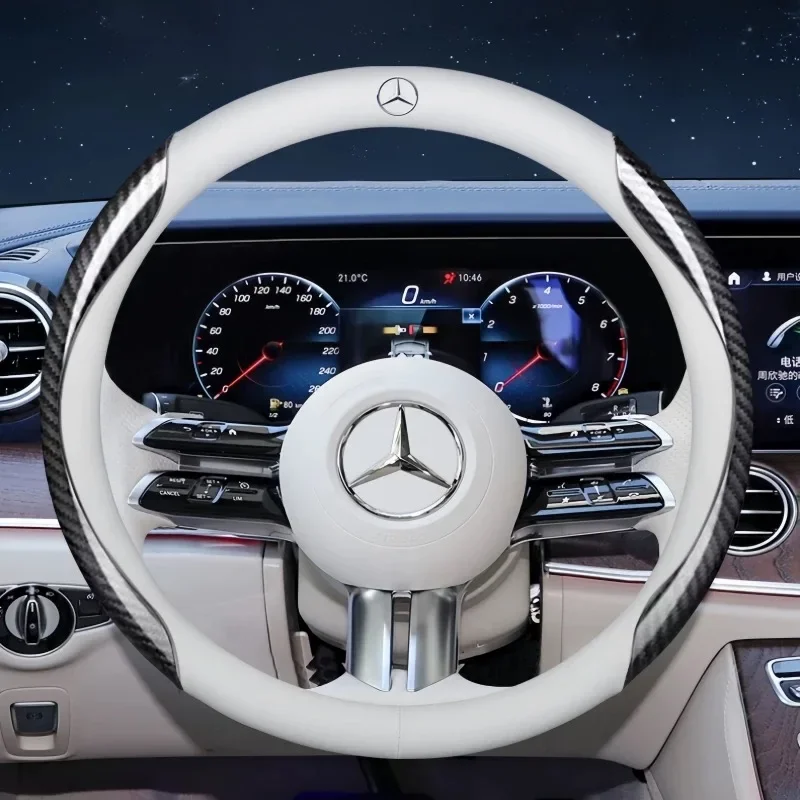 ألياف الكربون الجلود غطاء عجلة القيادة سيارة لمرسيدس بنز ABC E CLA GLA GLC الفئة W204 W205 W212 W213 اكسسوارات السيارات