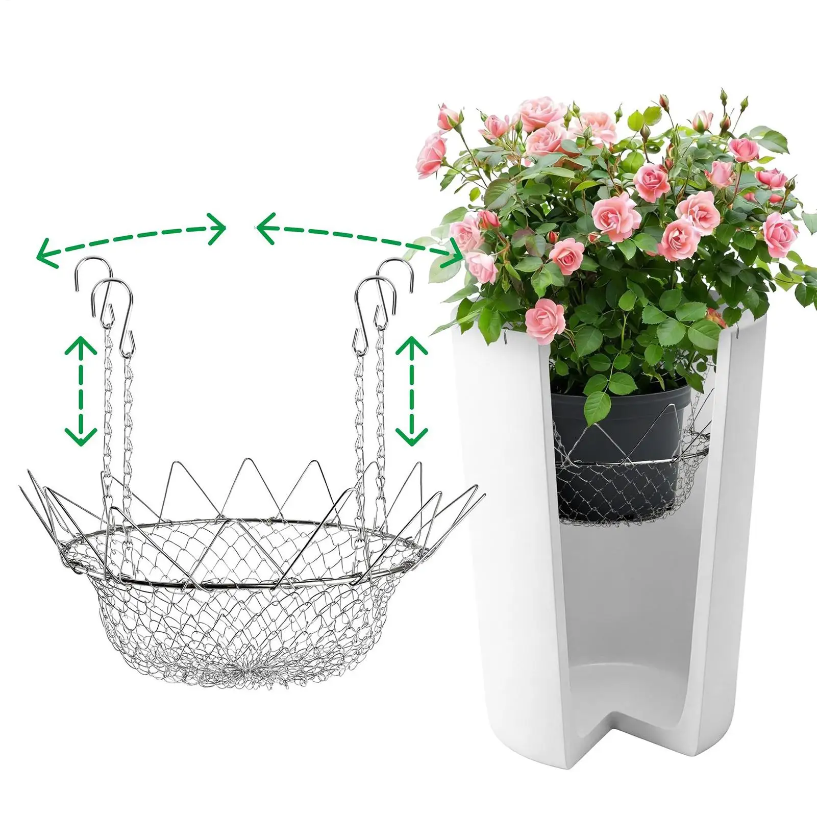 Planter Inserts for Large Pots Heavy Duty Rustproof Stainless Steel Plant Pot with Chains Adjustable Planter Fillers for Outdoor