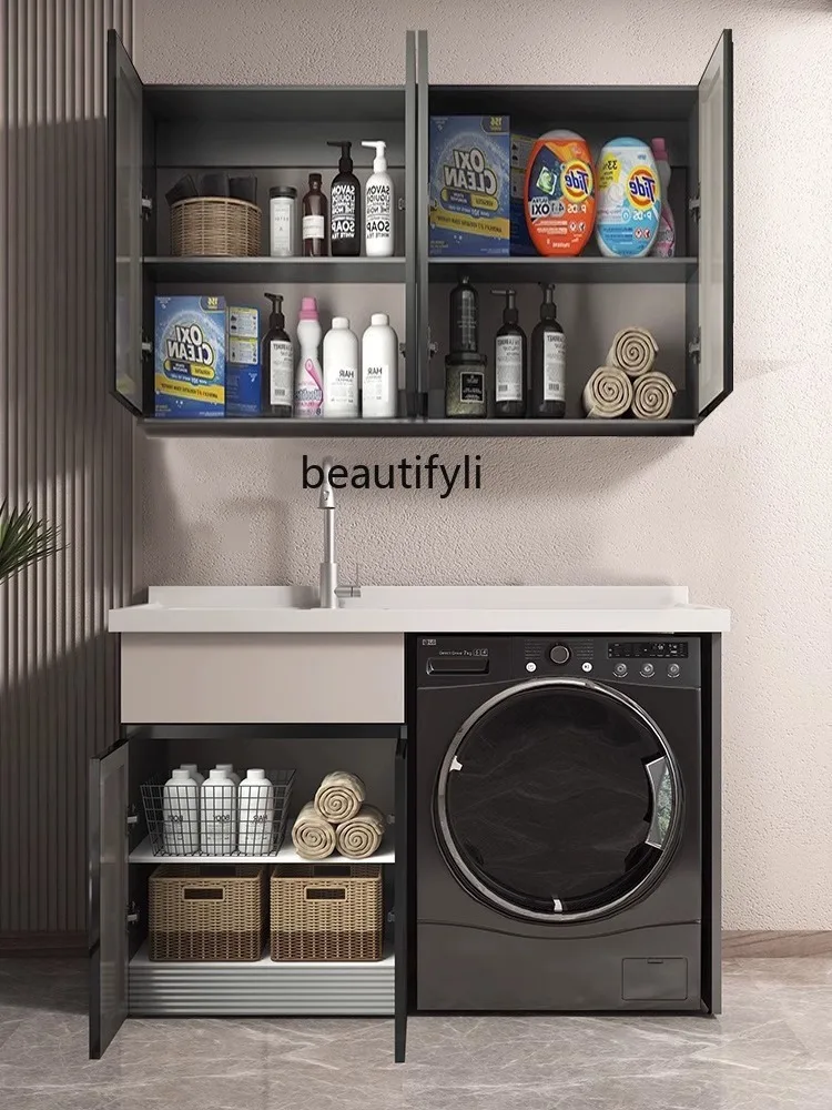 Washing Machine Balcony All-in-One Cabinet Combination Wash Wardrobe Mate Space Honeycomb Aluminum Laundry Table with Washboard