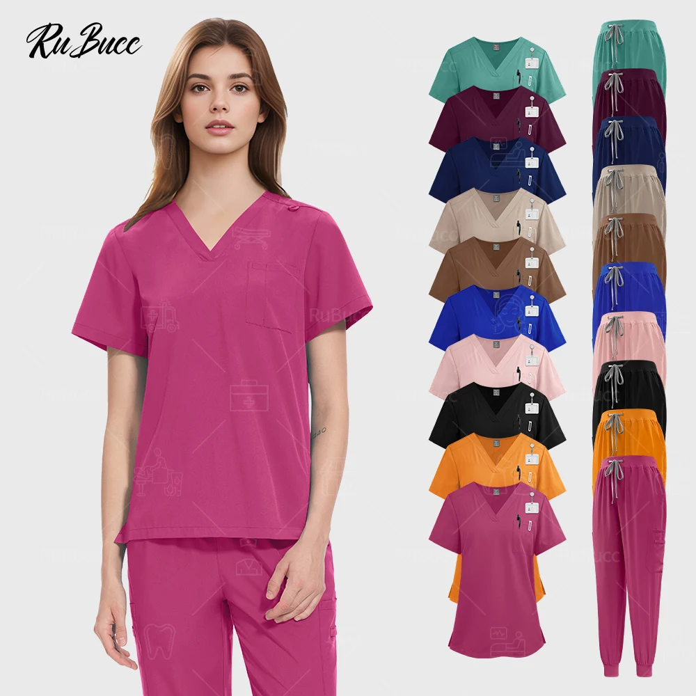 

Multicolor Medical Uniform Women Hospital Doctor V-neck Tops Jogger Pant Scrubs Sets Nurse Accessories Surgical Workwear Clothes
