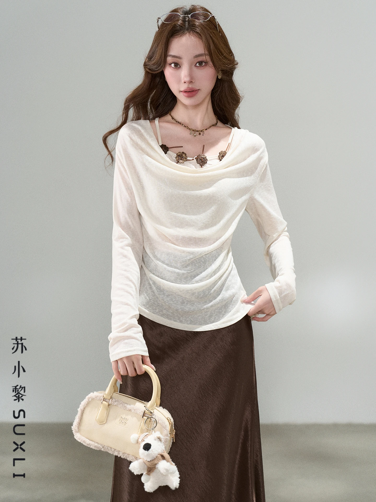 

Spring Aosphere Long Sve Sweater Skirt Two-Piece Set Women's Faion Slim Fit High Waist Autumn Spring Seasonal Wear