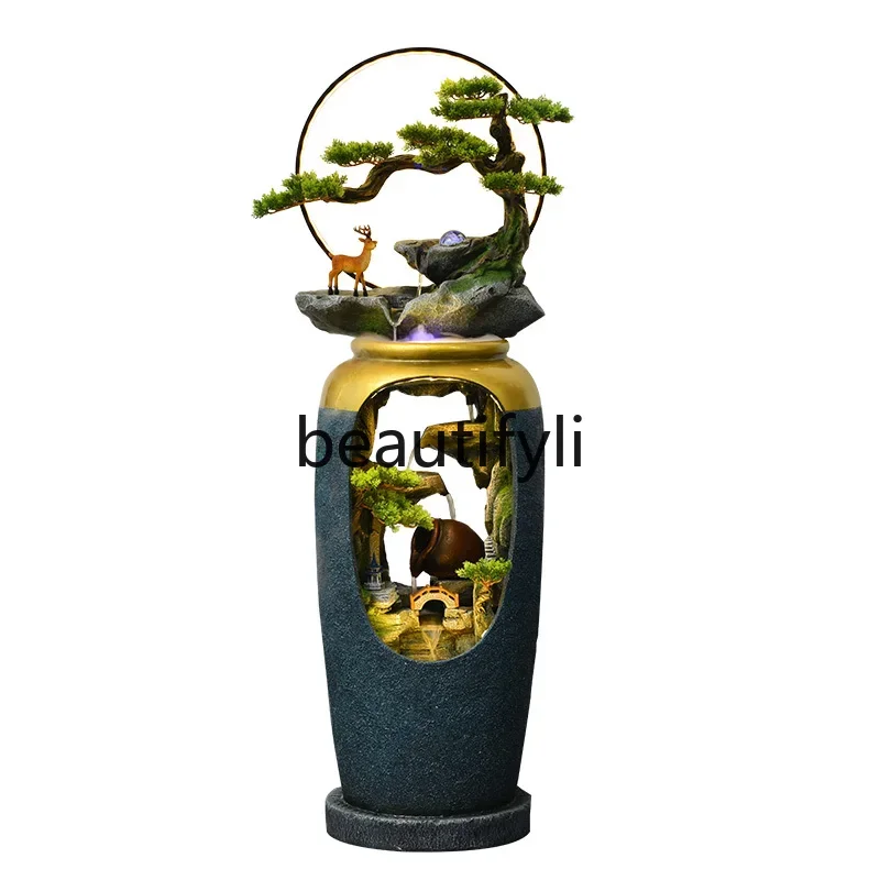 New Chinese-style floor-to-ceiling rockery flowing water large vase living room office circulating water ornament