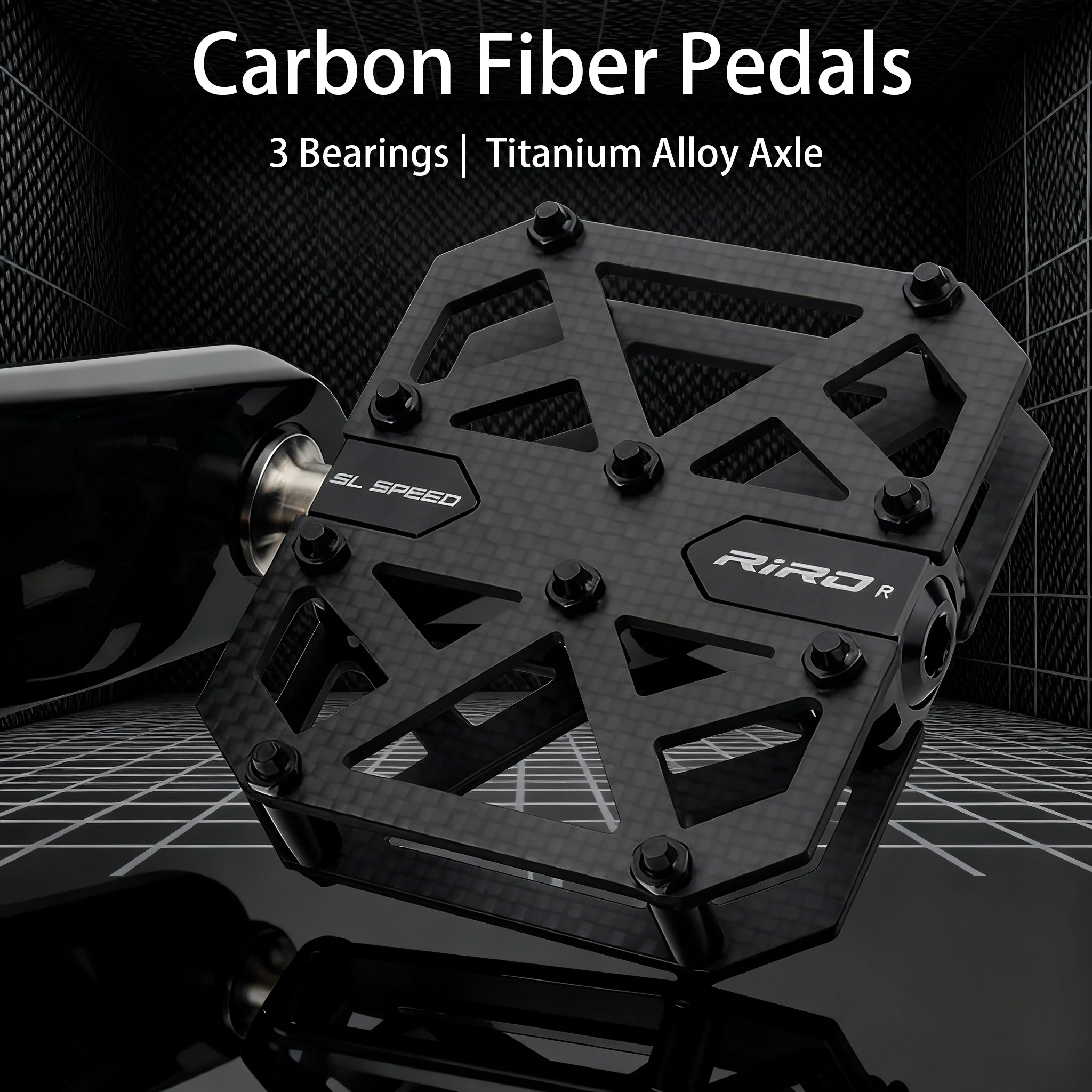 

RIRO Carbon Fiber Bike Pedals with Titanium Alloy Axle 3-Bearing Ultralight (208g/Pair) & Non-Slip for MTB and Road Bicycles