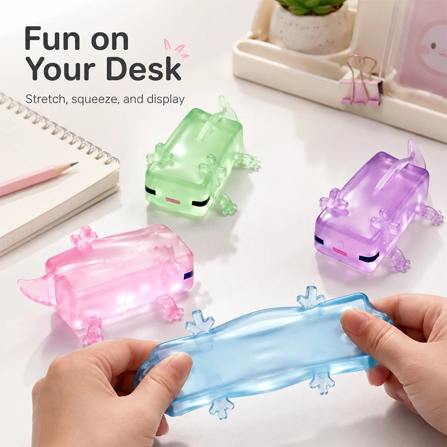 Hefeng CL Cute Axolotl Squishy Toy Translucent Stretchy Fidget Toy Soft Squeeze Animal Toy Colorful Desk Decor Gift for Kids