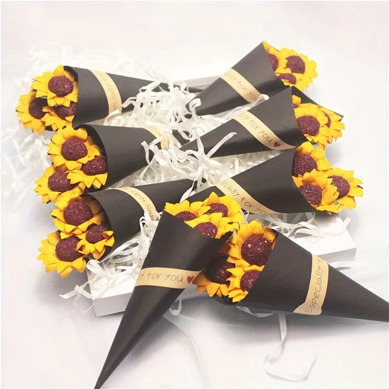 100 Stück/Set Künstliche Sonnenblumen Papierblumen 3,5cm Getrocknete Blumen für Hochzeit Festliche Party Scrapbooking Verpackung DIY Dekoration – Detail 2