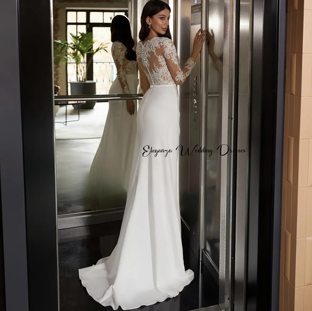 Модное свадебное платье с аппликацией по индивидуальному заказу, женское свадебное платье из джерси с длинными рукавами и v-образным вырезом, со шлейфом, Vestidos De Novia 2025
