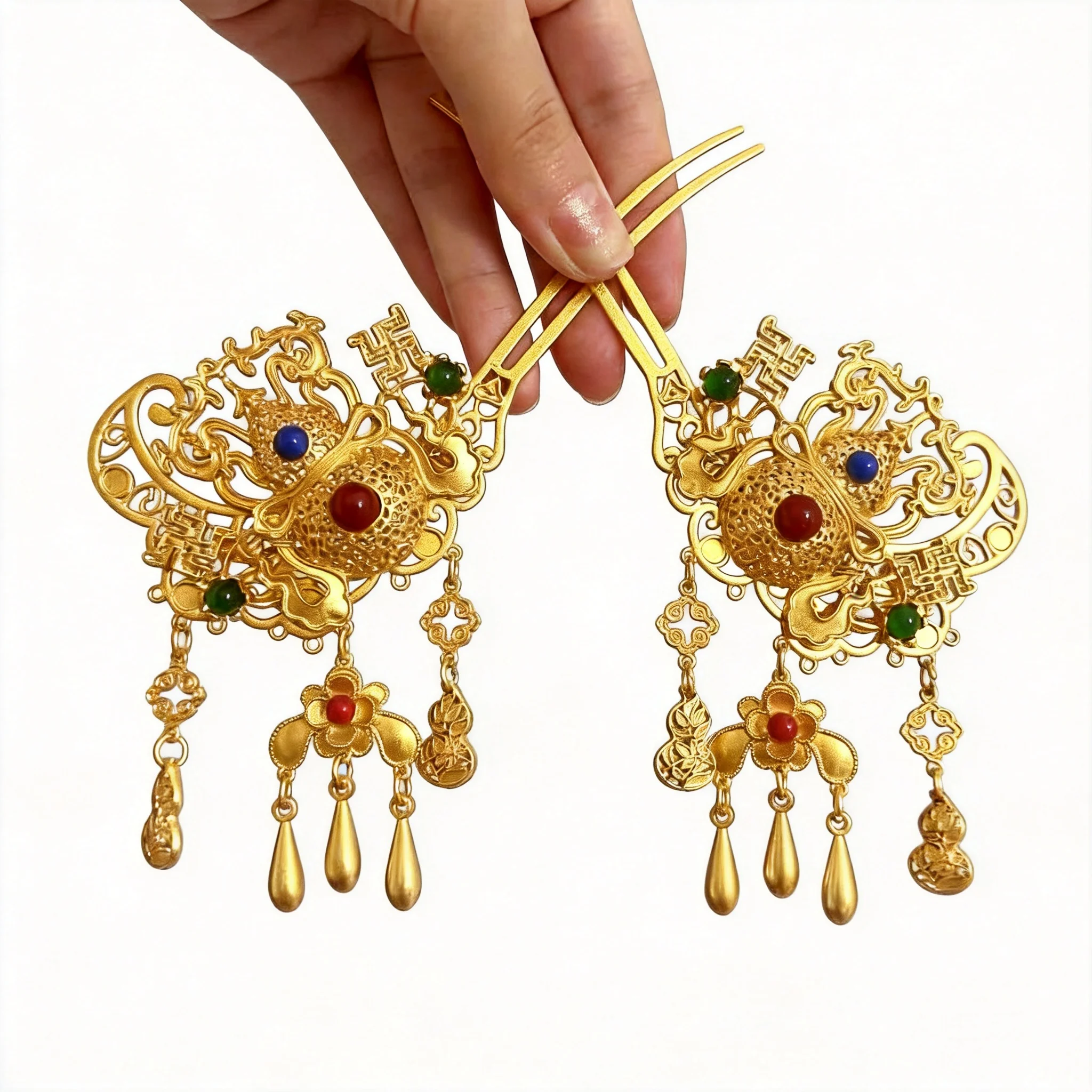vintage-chinese-traditional-auspicious-gourd-gold-plated-copper-hairpins-2-pcs-lucky-blessing-tassel-hair-sticks-for-hanfu-weddi