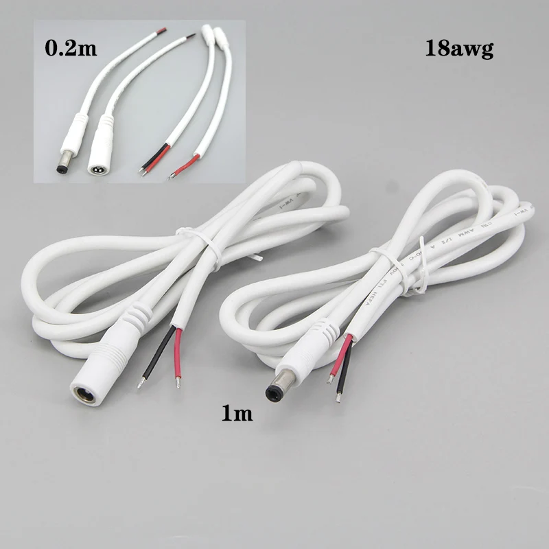 0.2m 1m 18awg 7A DC Male DC Female Power Supply extension Cable 5.5mmx2.1mm Connector Current Copper Wire For cctv IP camera e1