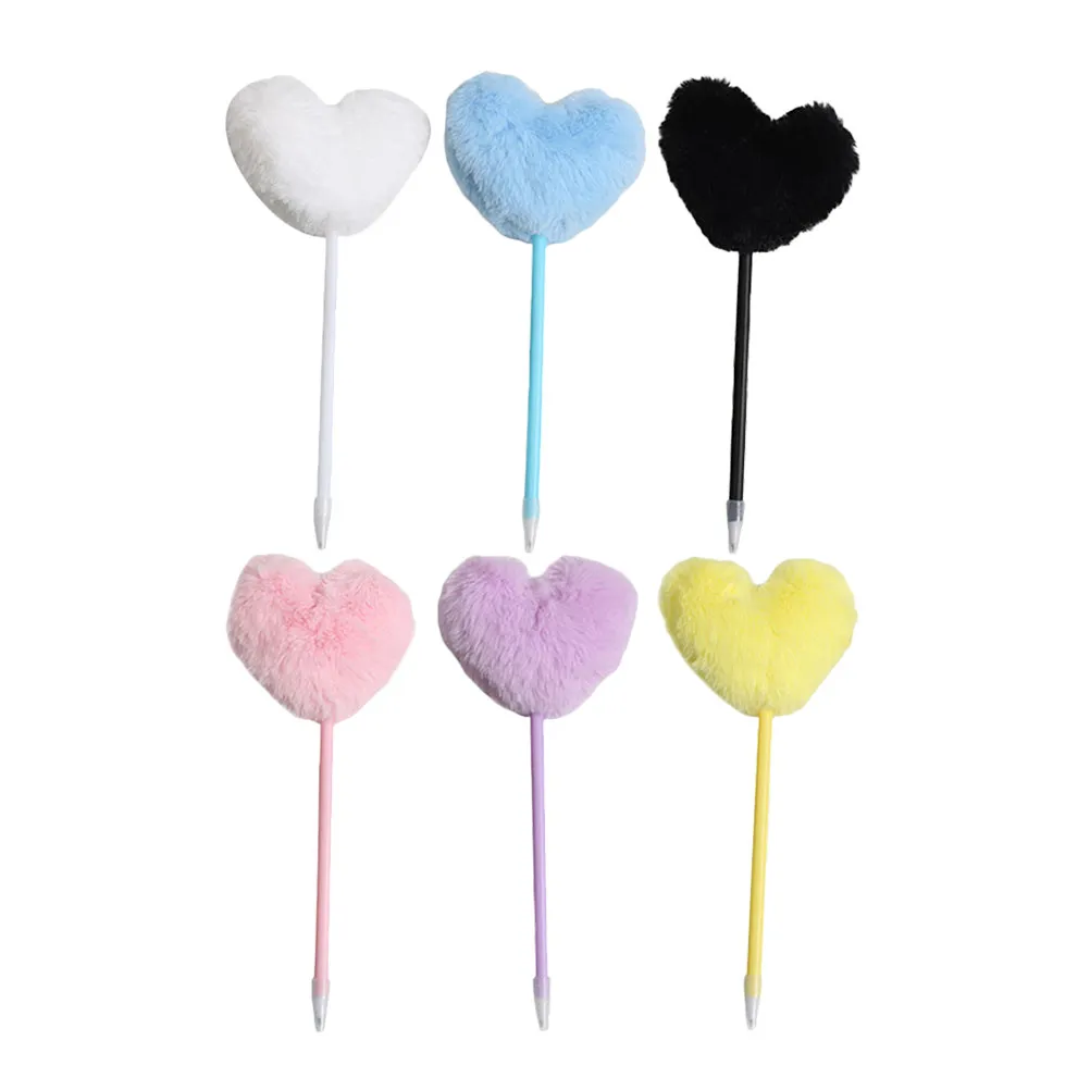 

6Pcs Heart Design Ballpoint Pens with Soft Pom Pom Top Vibrant Colored Ink Inspiring Messages Creative Stationery for