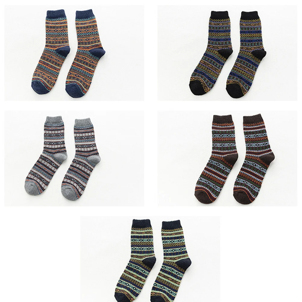 5Pairs Women Socks National Style Warm Wool Socks Vintage Winter Mid-Calf Length Soft Breathable Durable Practical