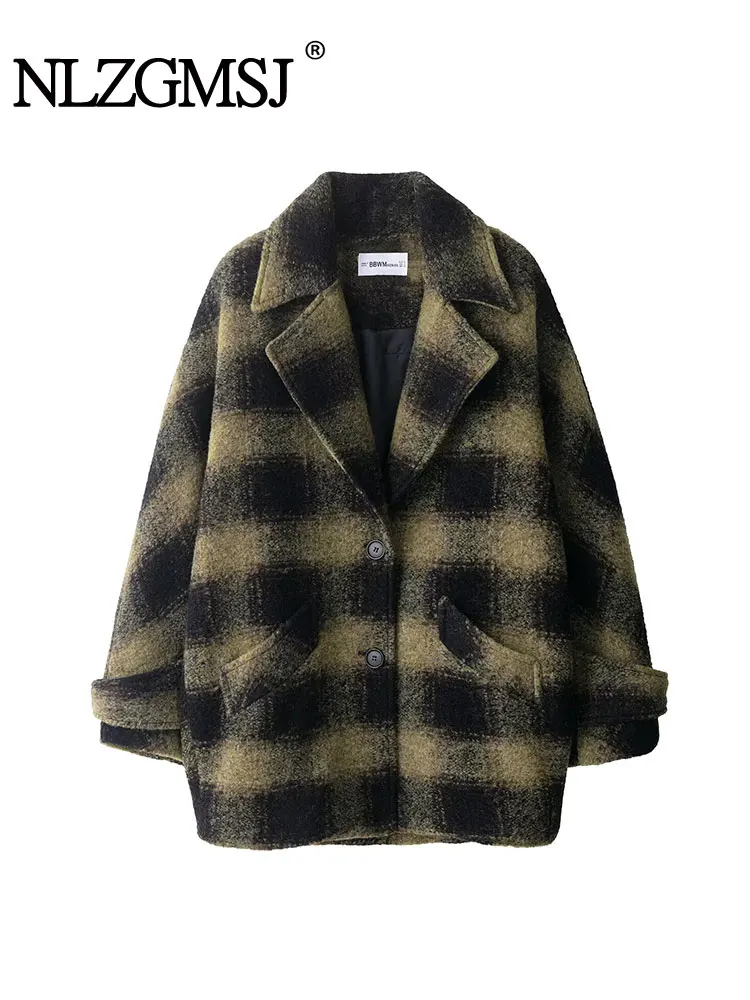 

NLZGMJS осенне-зимняя женская клетчатая куртка, пальто, модные куртки на пуговицах с длинными рукавами для женщин, повседневная свободная новая верхняя одежда