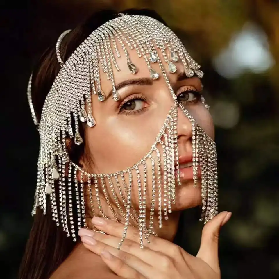 Geburtstags geschenk Haarschmuck funkelnden Strass Halloween Maske exotischen Make-up Maskerade Ball Quasten Vorhang