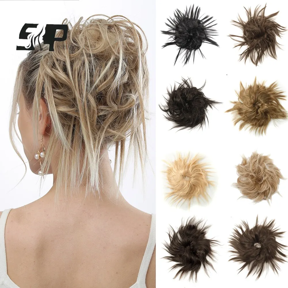 Synthetic Bun Hair Extension Wavy Curls Wrapped Ponytail Hair Piece Ladies And Girls Are Suitable For Usual Wear