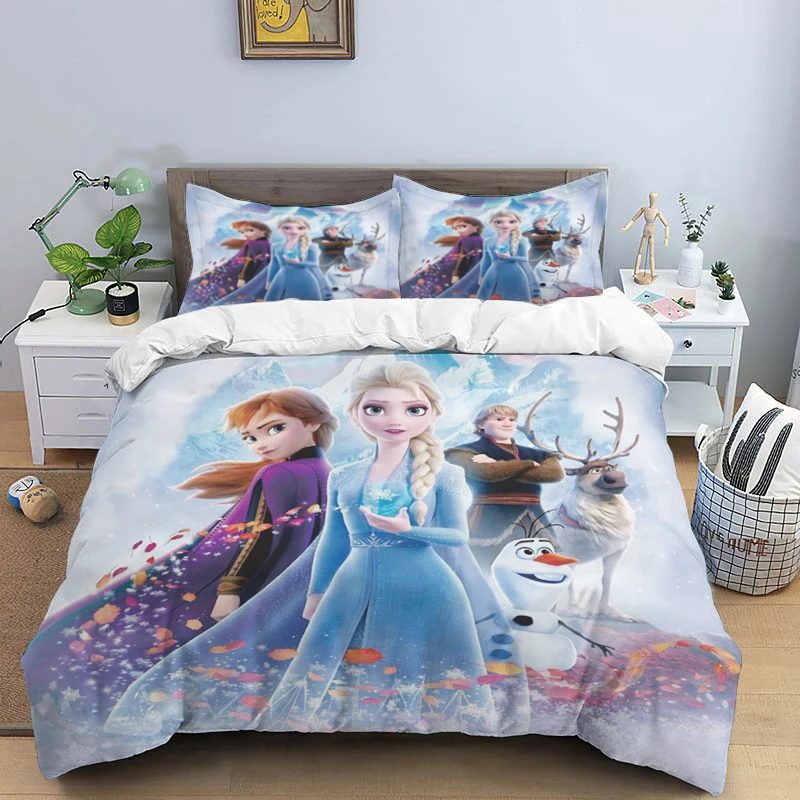 Imagem -04 - Conjunto de Cama Disney Cartoon com Fronha Frozen Elsa Print Capa para Crianças Adultos Rei Rainha Tamanho Completo Gêmeo Peças