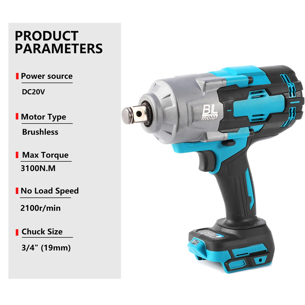 3100N.m Brushless Electric Impact Wrench 3/4 inch Socket Wrench High Torque Cordless Driver Tool for Makita 18V Battery