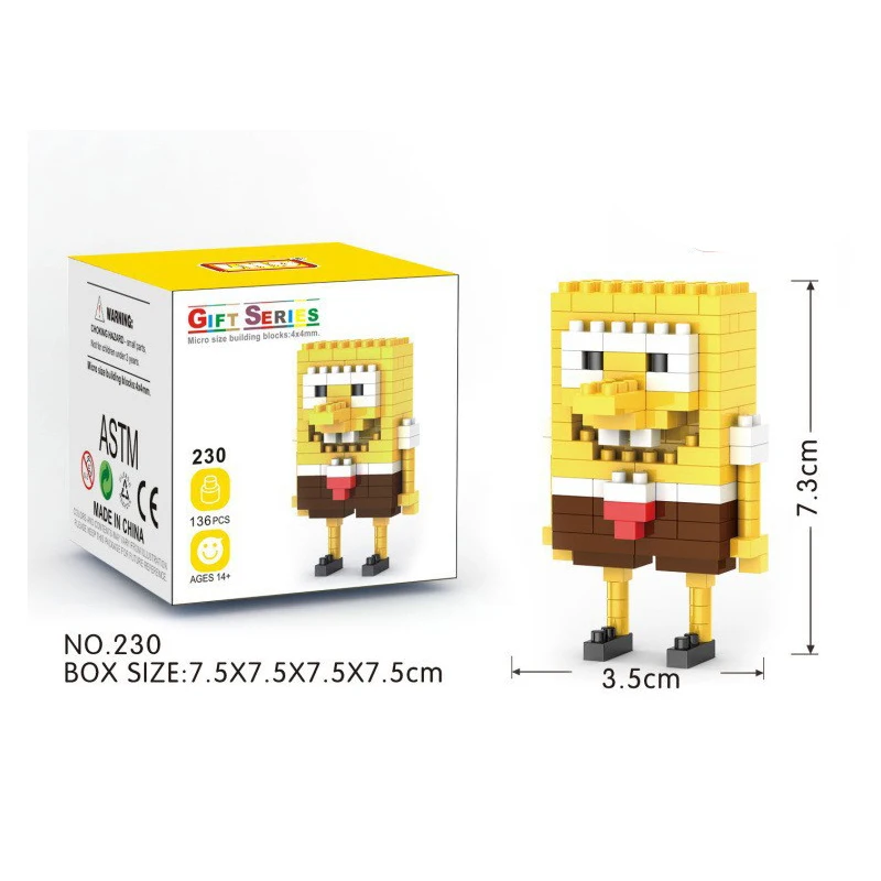 SpongeBob SquarePants Toy Squidward Quincy Tentacles Building Blocks Patrick Star Figure Sandy Cheeks Cartoon Character Toys