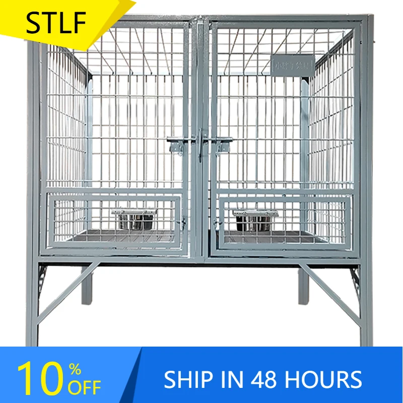 

STLFWholesale Gray Durable Dog Cage Metal Dog Cage Double-door dog crate