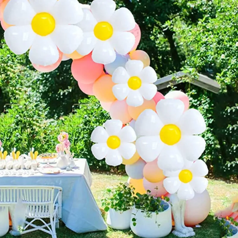 S/M/L White Little Daisy Aluminum Film Balloon Children's Helium Balloon Chrysanthemum Photography Props Balloon Decoration