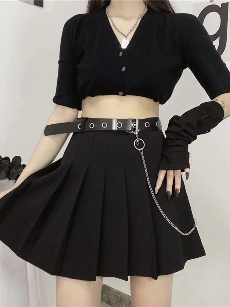 Harajuku Plaid Skirt Women Punk y2k High Waist Mini Tennis Skirts Uniform Chain Pocket A-line Streetwear Vintage Free Belt