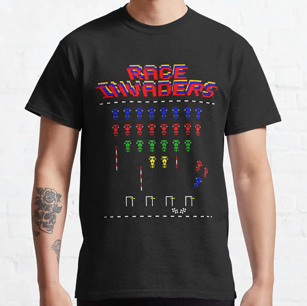 

Race Invaders! Retro Space Invaders Pixel art Arcade nostalgia Gift T Shirt Old school games Graphic Clothes US Size Tee S-6XL