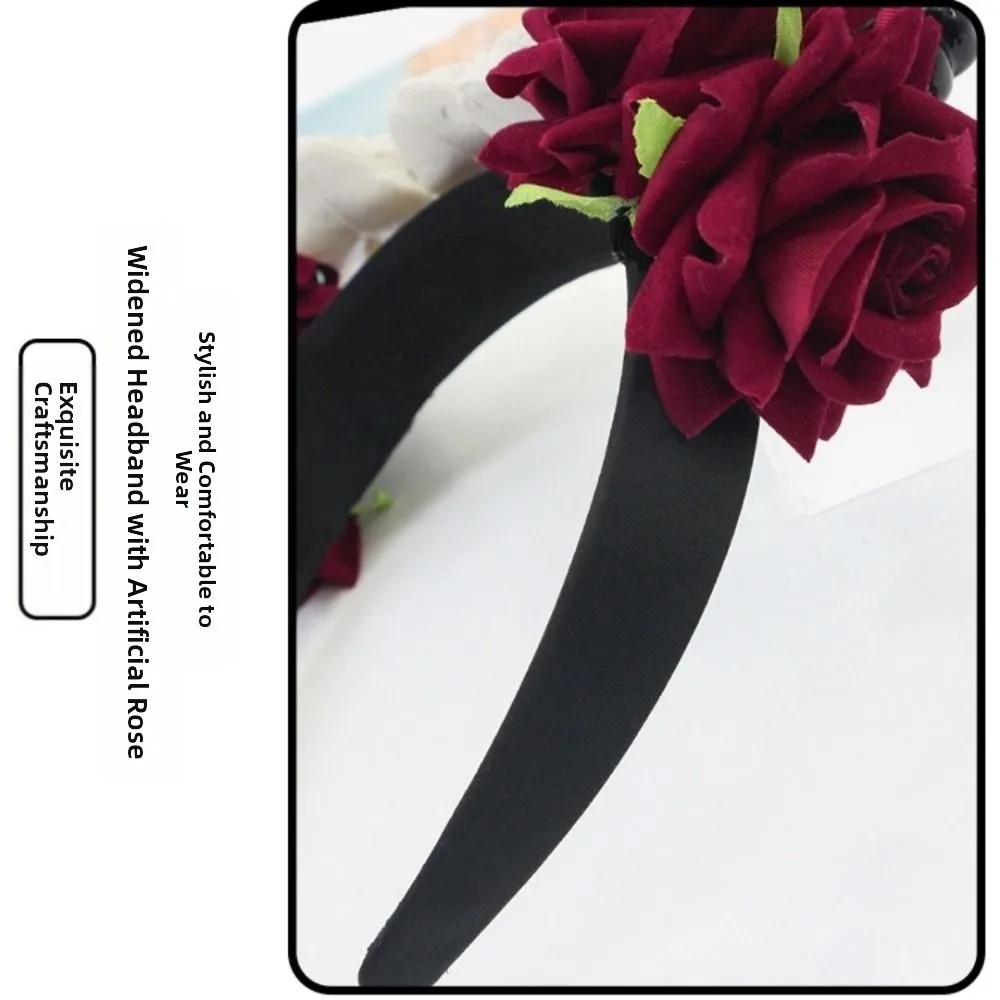 

Halloween Ox Horns Headband Gothic Style Skull Sheep Horn Hairband Flowers Design with Neckband Red Rose Headband Cosplay