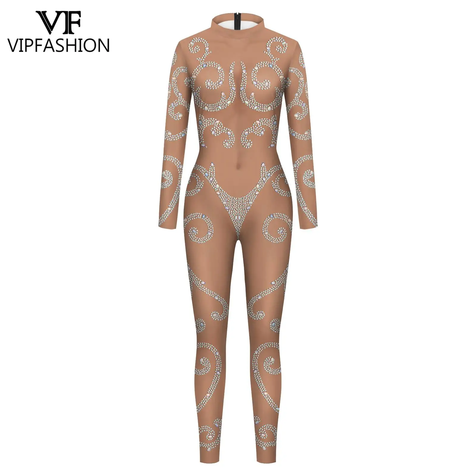 Vip Mode Pailletten Patroon Cosplay Kostuum Sexy Zentai Pak Feestkleding School Performance Outfit Brandende Man Festival Catsuit