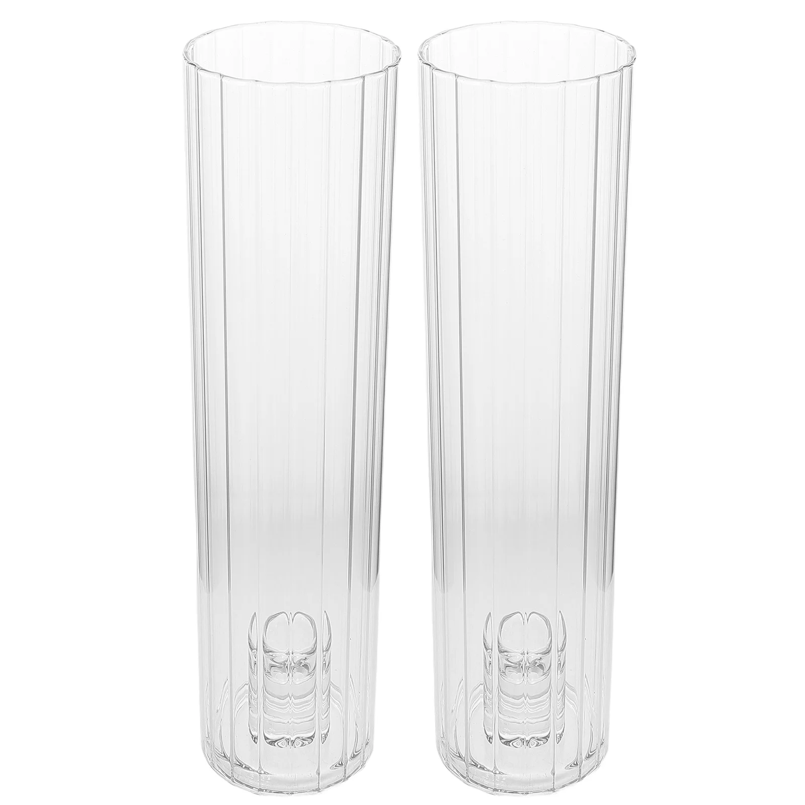

2Sets Glass Holders Clear Striped Hurricane Design Pillar Taper Stand Wedding Centerpiece Decor Candlestick Glass