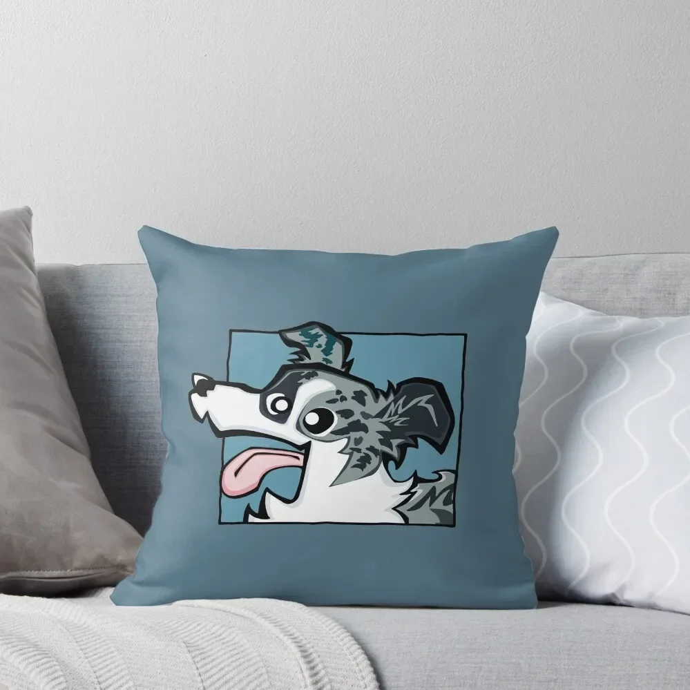 Border Collie - Blue Merle (Face) BLUE BG Throw Pillow Christmas Pillow Cases ornamental pillows Couch Pillows pillow