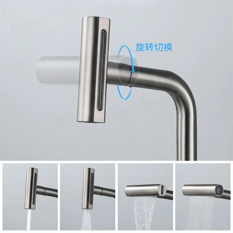 

360° Rotating Waterfall Flow Spray Head Hot and Cold Water Sink Mixer Kitchen Faucet Waterfall Kitchen Faucet Stainless Steel