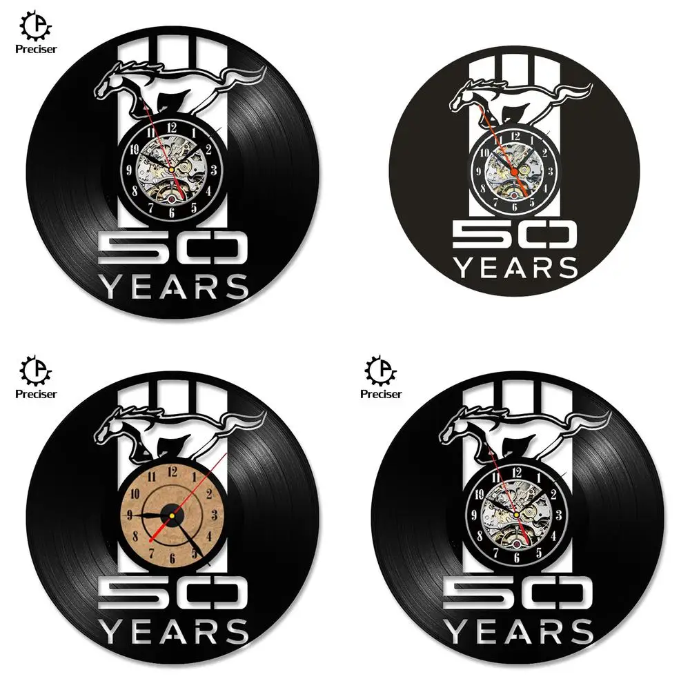 Mustang Vinyl Record Clock Creative Fashionable Animal Shaped Retro Wall Clock for Kids Room Decor