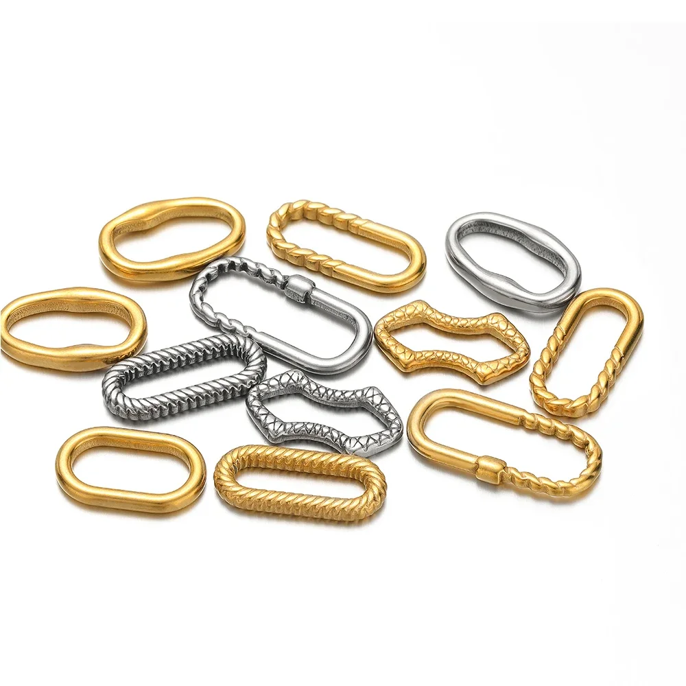 10pcs Gold Plated Stainless Steel Oval Texture Charms Connector Pendant for DIY Jewelry Crafts Necklace Bracelet Making Findings