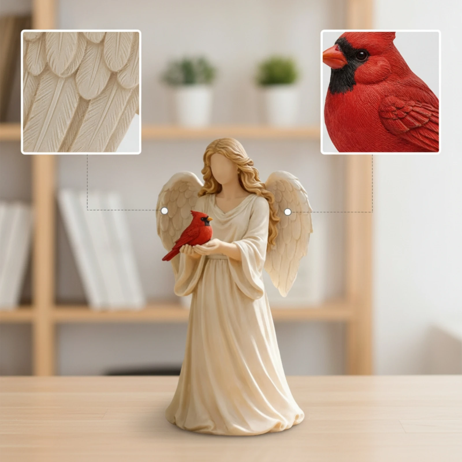 Angel Figurine with Bird Tabletop Sculpted Angel Figure Ornament Decorative Resin for Collectors, Mantel, Bookshelf